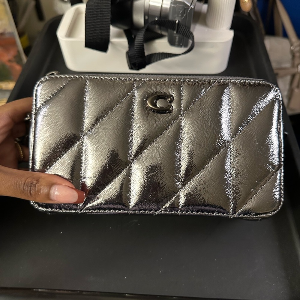 Coach Kira Silver Metallic Quilted Clutch